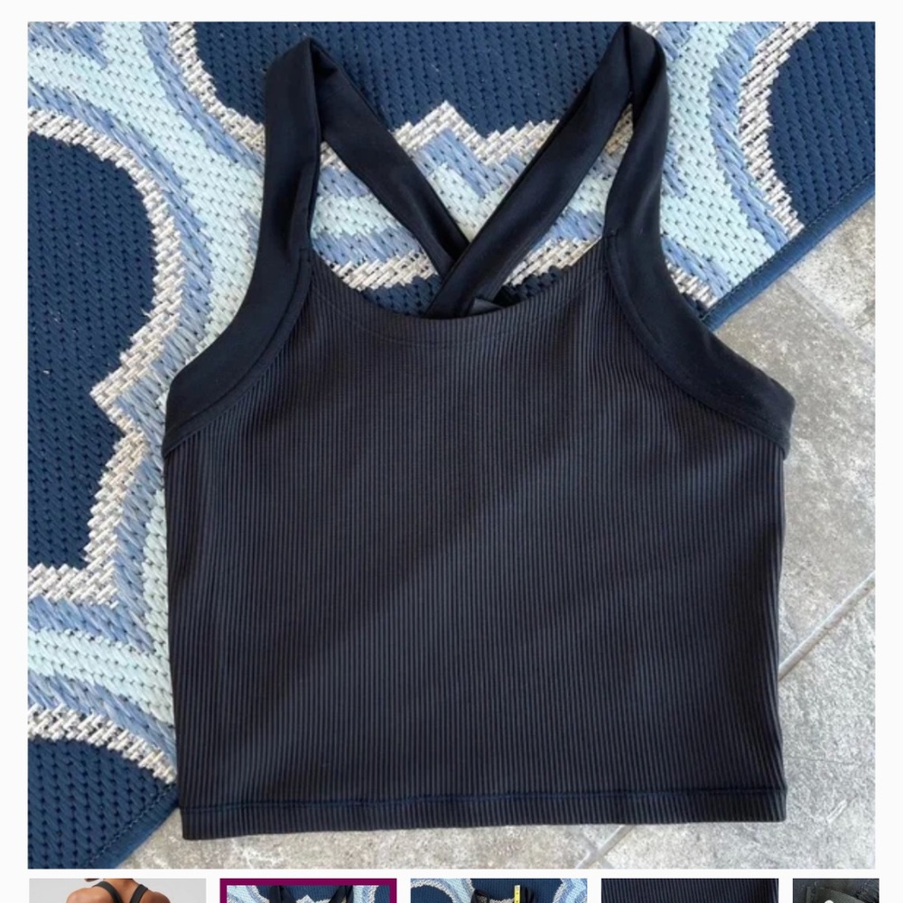 Athleta Horizon Black Ribbed Crop Workout Tank Size Small